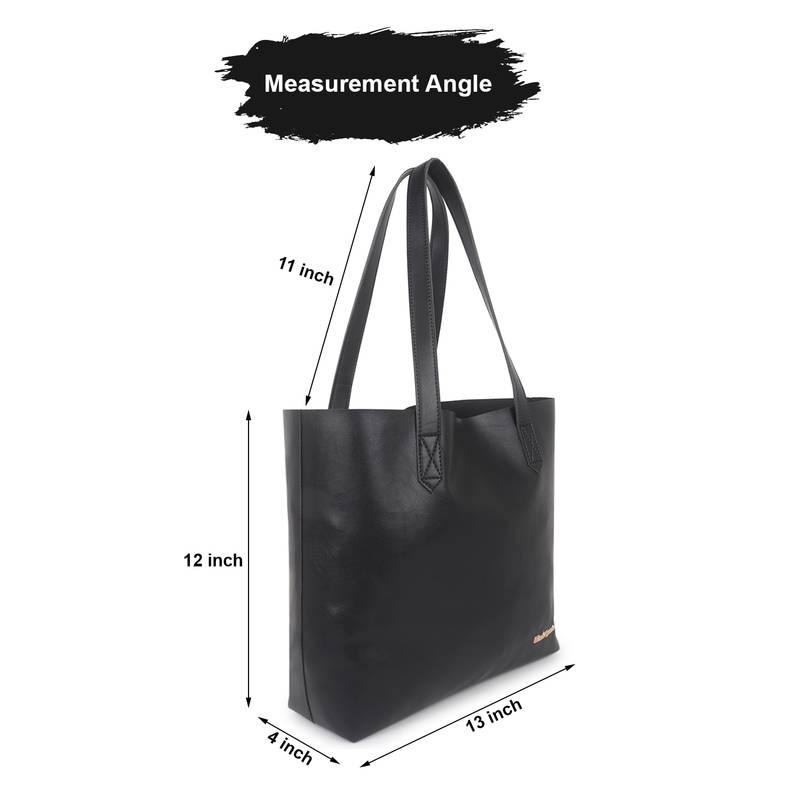 Women Black Shopper Tote Bag With Sling , Pouch & Card Holder