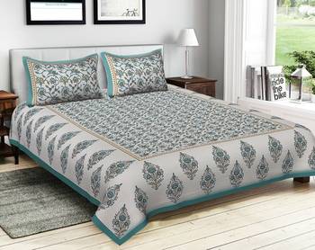 Jaipuri Sanganeri Prints Cotton Bed Sheet For Double Bed With Two Pillow Cover Size 90 x 100 Inch 1