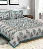 Jaipuri Sanganeri Prints Cotton Bed Sheet For Double Bed With Two Pillow Cover Size 90 x 100 Inch