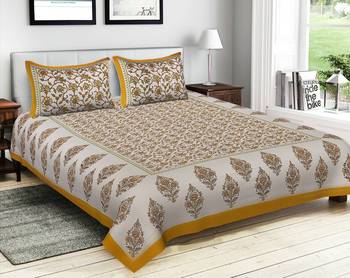 Jaipuri Sanganeri Prints Cotton Bed Sheet For Double Bed With Two Pillow Cover Size 90 x 100 Inch 1