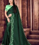 Dark Green Embroidered Silk Blend Saree With Blouse