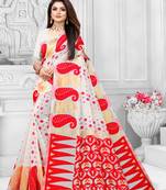 White Woven Cotton Saree With Blouse