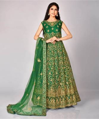 Green Embroidered Soft Net Wedding Anarkali Salwar Kameez 1