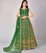 Green Embroidered Soft Net Wedding Anarkali Salwar Kameez
