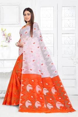 Red Woven Cotton Saree With Blouse 2