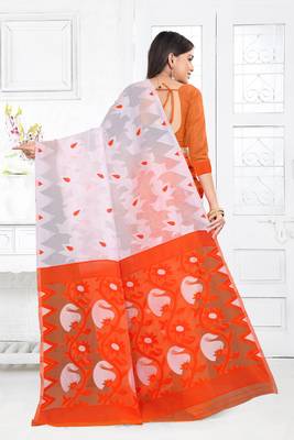 Red Woven Cotton Saree With Blouse 4