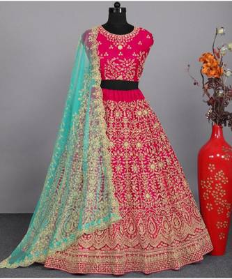 Rani Pink Heavy Zarkan Velvet Wedding Wear Lehenga Choli 1