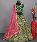 Grass Green Heavy Zarkan Velvet Wedding Wear Lehenga Choli