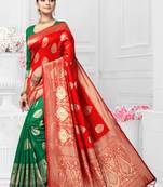 Red woven silk saree with blouse
