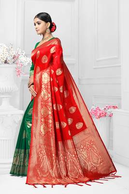 Red woven silk saree with blouse 2