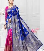 Royal blue woven silk saree with blouse