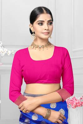 Royal blue woven silk saree with blouse 5