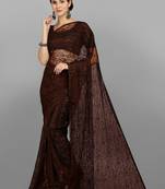 Brown Woven Net Saree With Blouse