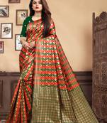 Green Woven Silk Blend Saree With Blouse