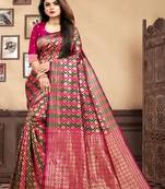 Magenta Woven Silk Blend Saree With Blouse