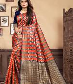 Navy Blue Woven Silk Blend Saree With Blouse