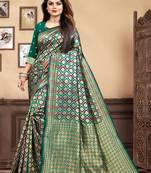 Turquoise Woven Silk Blend Saree With Blouse