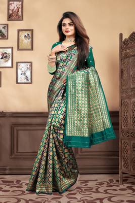 Turquoise Woven Silk Blend Saree With Blouse 2