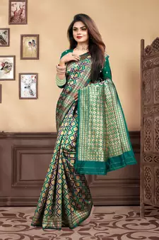 Turquoise Woven Silk Blend Saree With Blouse
