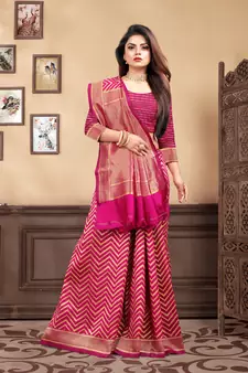 Magenta Woven Silk Blend Saree With Blouse