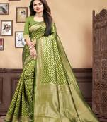 Mehendi Woven Silk Blend Saree With Blouse