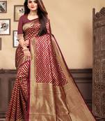 Maroon Woven Silk Blend Saree With Blouse