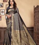 Navy Blue Woven Silk Blend Saree With Blouse