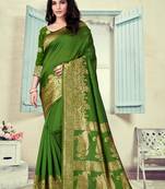 Mehendi Woven Silk Blend Saree With Blouse