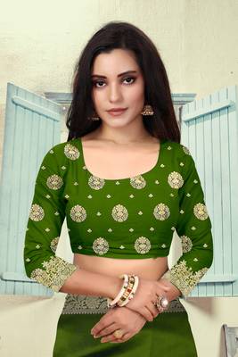 Mehendi Woven Silk Blend Saree With Blouse 6