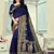 Navy Blue Woven Silk Blend Saree With Blouse