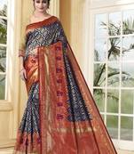 Navy Blue Woven Silk Blend Saree With Blouse