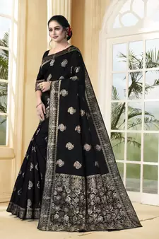 Black Woven Silk Blend Saree With Blouse