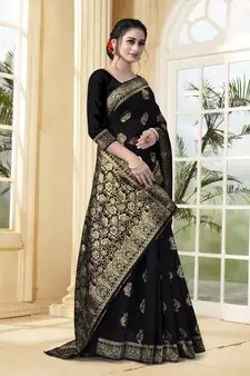 Black Woven Silk Blend Saree With Blouse
