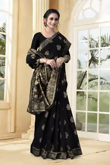 Black Woven Silk Blend Saree With Blouse