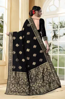 Black Woven Silk Blend Saree With Blouse