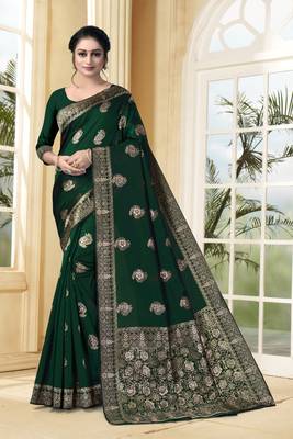 Green Woven Silk Blend Saree With Blouse 1