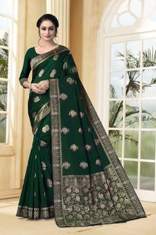 Green Woven Silk Blend Saree With Blouse
