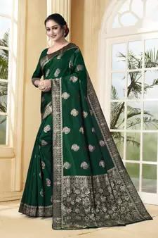 Green Woven Silk Blend Saree With Blouse