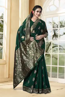 Green Woven Silk Blend Saree With Blouse