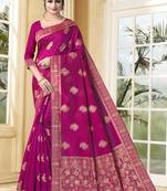 Magenta Woven Silk Blend Saree With Blouse