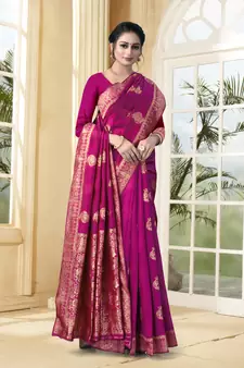 Magenta Woven Silk Blend Saree With Blouse