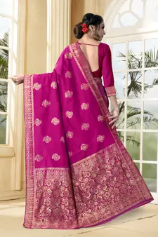 Magenta Woven Silk Blend Saree With Blouse