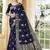 Navy Blue Woven Silk Blend Saree With Blouse