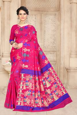 Pink Woven Cotton Saree With Blouse 1