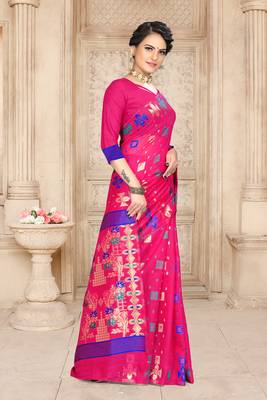 Pink Woven Cotton Saree With Blouse 3