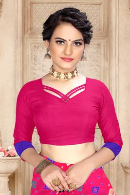 Pink Woven Cotton Saree With Blouse 5