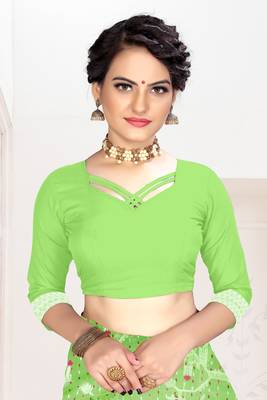 Parrot Green Woven Cotton Saree With Blouse 5