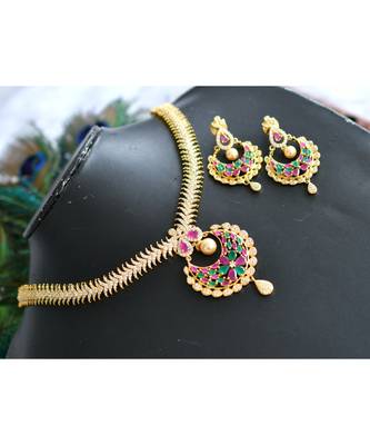 Gold tone Cz ruby necklce set dj-01273 1