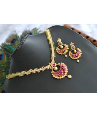 Gold tone Cz ruby-white necklce set dj-01275 1