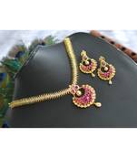 Gold tone Cz ruby-white necklce set dj-01275